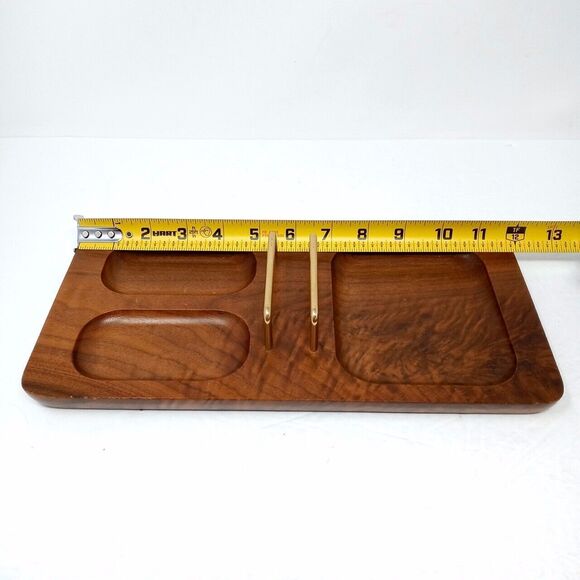 Vintage MCM Wood Dresser Valet Tray Made in USA Mission Crafted in California - Picture 7 of 8